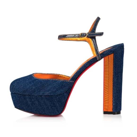 Christian Louboutin Coluna Pump 130 Denim Blue Ankle Strap Platform Heel 36.5 - Picture 3 of 12